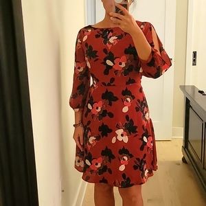 Banana Republic print dress slit sleeves size 0